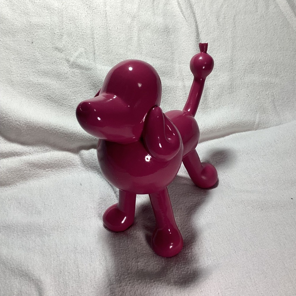 Modern Magenta Glossy Poodle Balloon Dog ceramic Figurine Sculpture 8 Inch